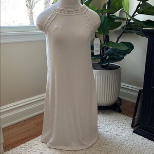 Ribbed Knit Crochet Trimmed MIDI Dress